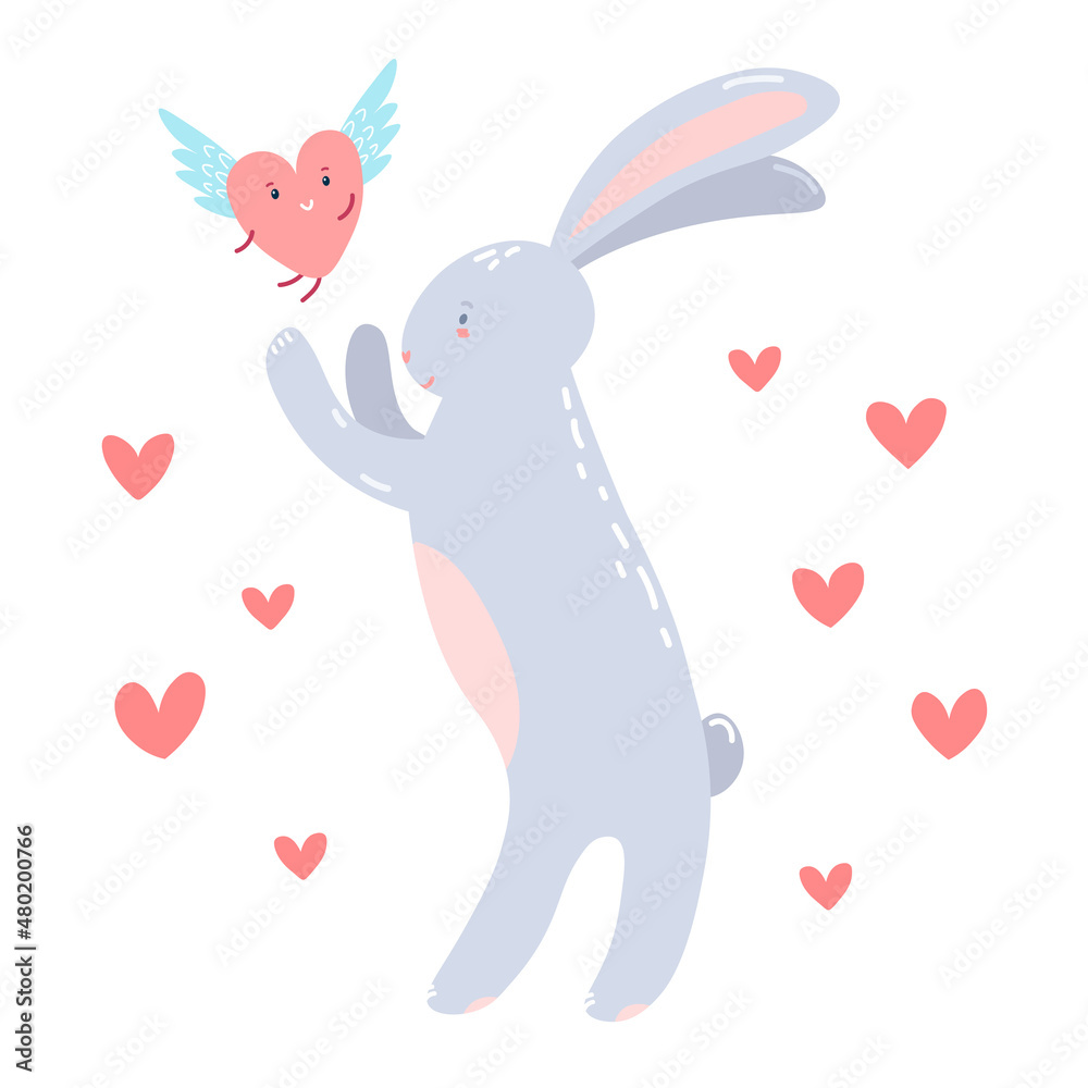 Adorable cartoon bunny with lovely heart Adorable cartoon bunny with lovely heart