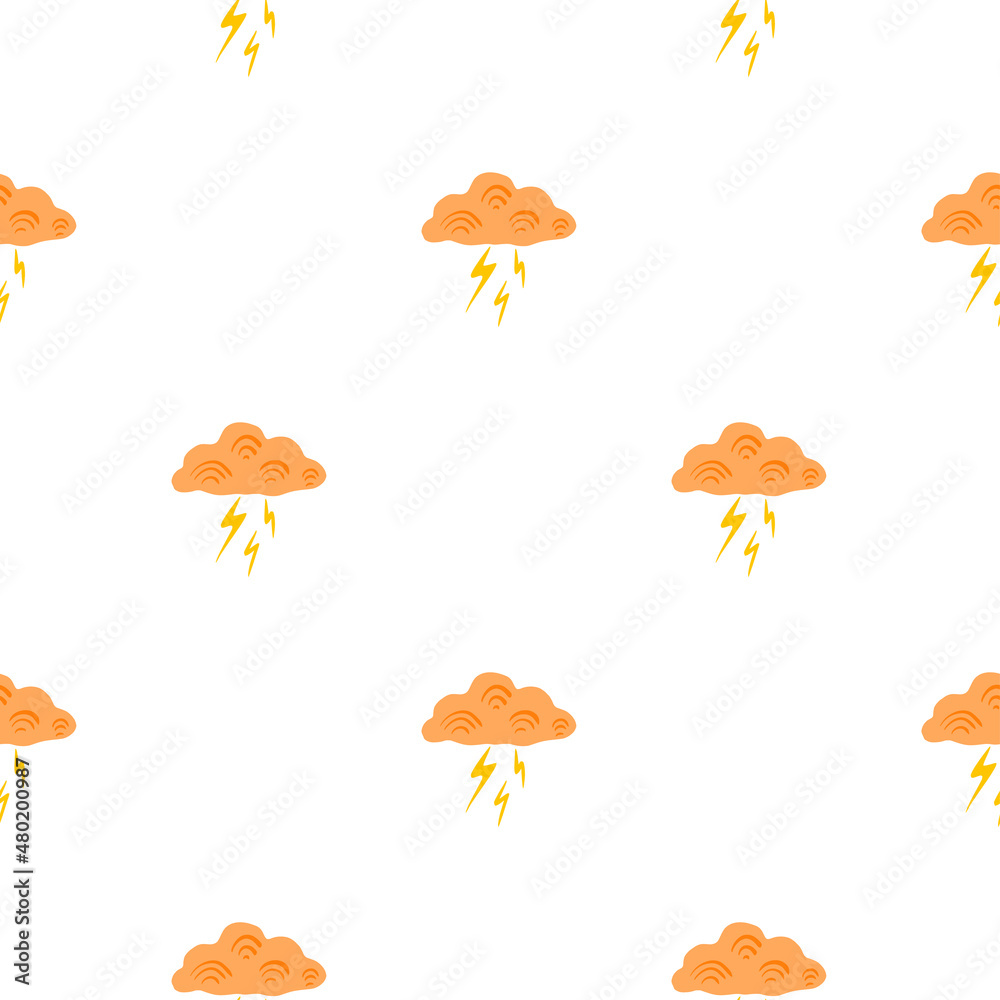 Clouds with lightning of seamless pattern. Cute hand drawn background. Clouds with lightning of seamless pattern. Cute hand drawn background.