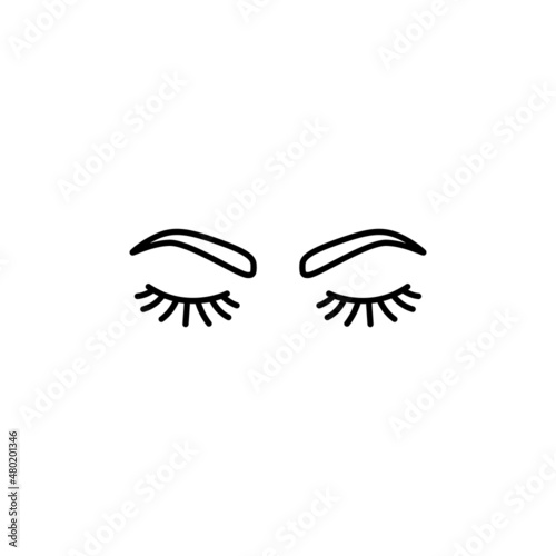 Closed eyes with black eyelashes on a white background. vector