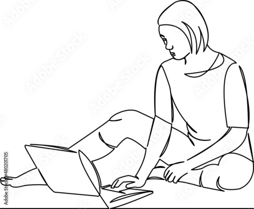 girl with laptop working