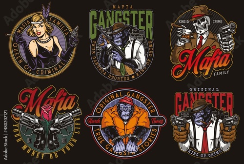 Colorful collection with mafia emblems