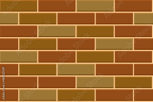 Seamless pattern of brown horisontal brick wall background. Vector flat illustration. Design tile for outdoor building, interior, kitchen, bathroom, spa
