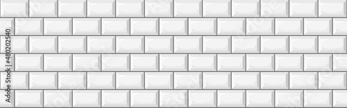Subway metro white tile seamless pattern. Horisontal brick wall background. Vector flat illustration. Design tile for outdoor building, interior, kitchen, bathroom, spa