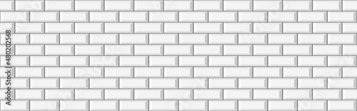 Subway metro white tile seamless pattern. Horisontal brick wall background. Vector flat illustration. Design tile for outdoor building, interior, kitchen, bathroom, spa