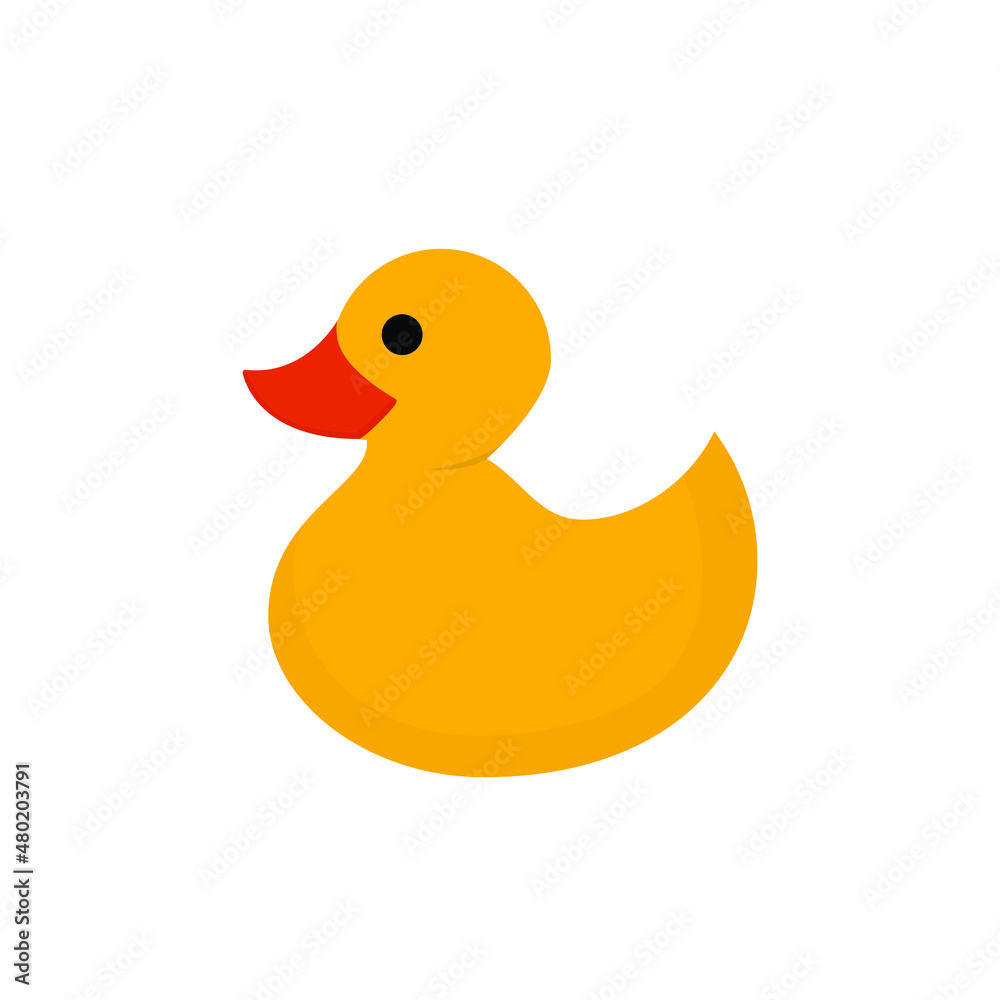 Fototapeta premium Rubber duck toy yellow color flat design isolated. bathroom accessories