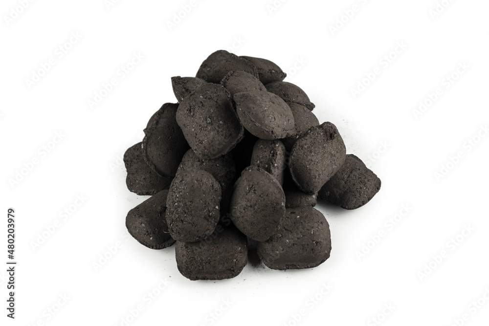Fototapeta premium Black oak coal isolated on white background.