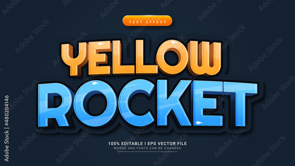 yellow rocket cartoon 3d text style effect