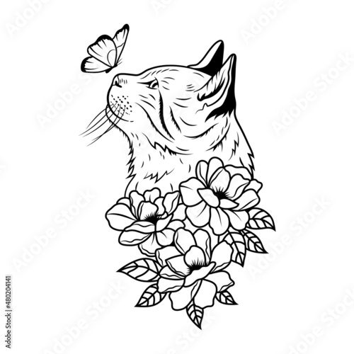 Photography Portrait of floral cat with butterfly