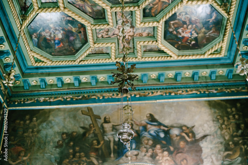 Decorative censer hangs from the ceiling of the Church of Our Lady of the Rocks