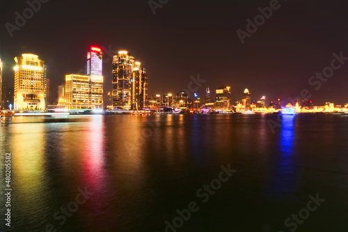 Night view of buildings in Lujiazui, Huangpu River, Shanghai