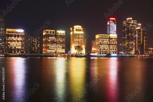 Night view of buildings in Lujiazui, Huangpu River, Shanghai © Brekke