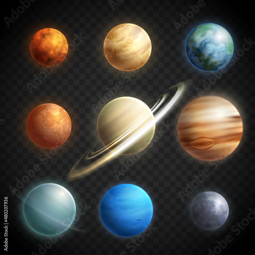 Fotografia, Obraz Planets Realistic Transparent Set