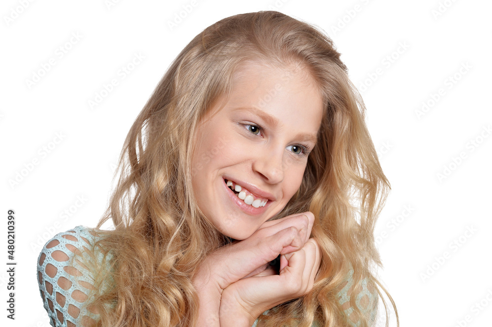 cute emotional girl posing on white background cute emotional girl posing on white background