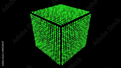 Magical Digital Cube 3D animation. VJ loops. Transparent background. Rotating numbers on the 3D cube. photo