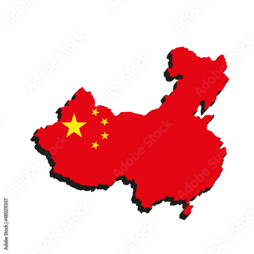 3d isometric china flag in china map