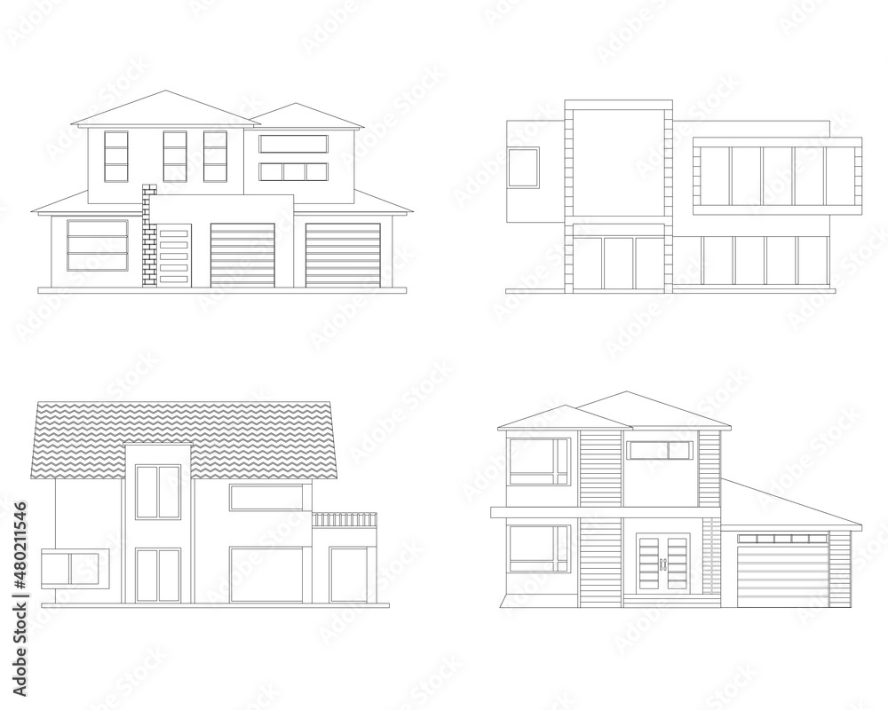 sketch modern house set for drawing book