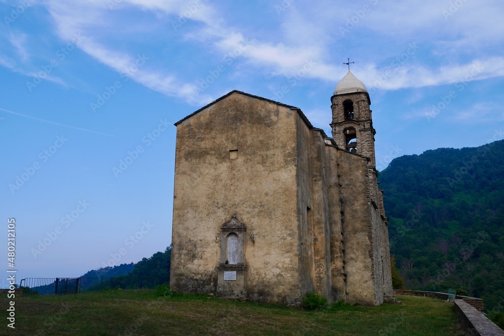  Santa Reparata church in Santa-Reparata-di-Moriani, a dreamy mountain village nestled in the mountains of Castagniccia. Corsica, France.