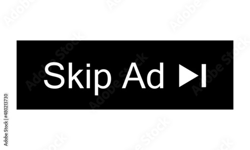 Skip ad button. Black button skip ad for website. Vector icon.  photo