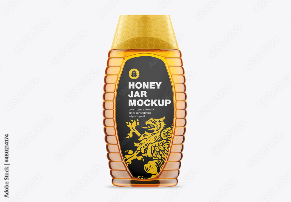 Modelo de Plastic Honey Glass Bottle Mockup do Stock | Adobe Stock