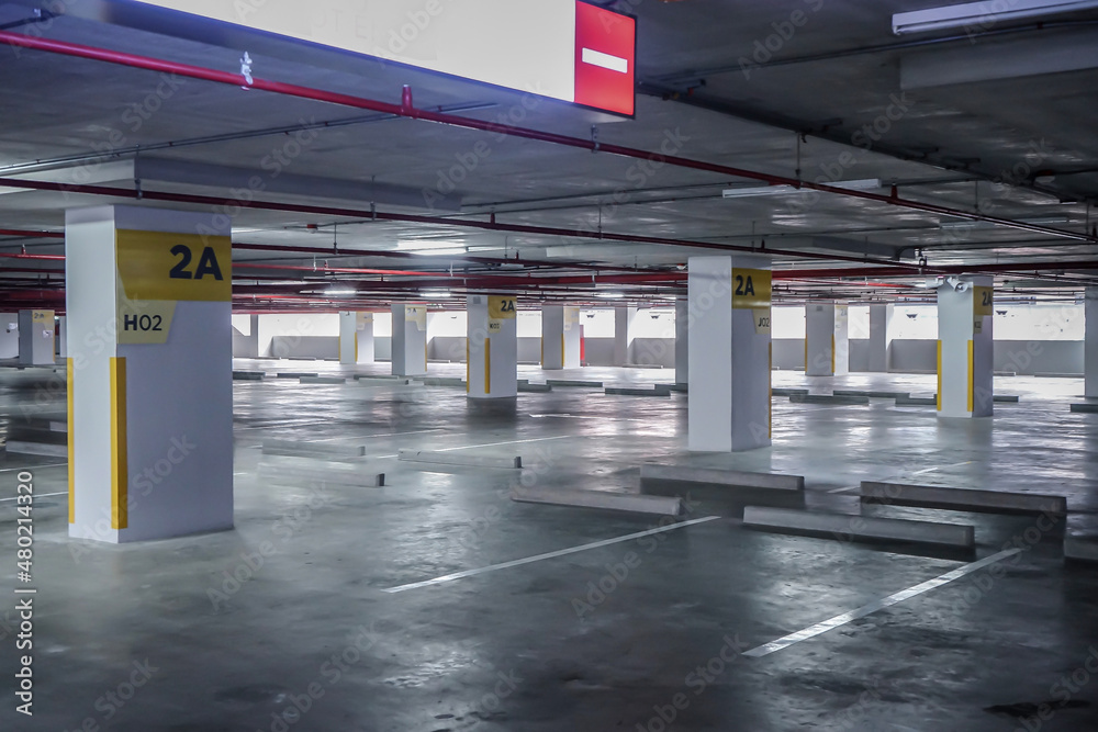 Empty space car parking in the building in the afternoon time