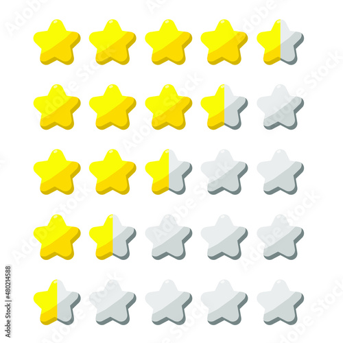 Product rating or customer review with gold stars and half star flat vector icons for apps and websites