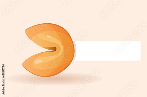 Chinese fortune cookies flat food vector cartoon set on white background. Fortune cookies with blank paper template. open and closed Chinese fortune cookies Vector illustration