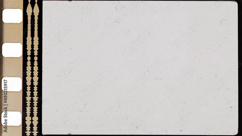 35mm cine film strip with empty frame and optical stereo sound showing the amplitude of the audio signal, analog soundfilm or movietone. cool vintage video mock up.