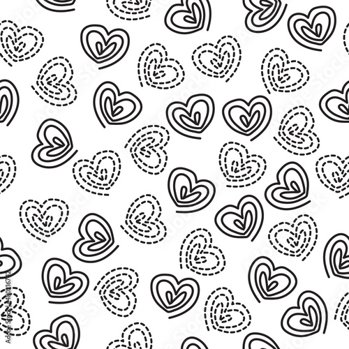 seamless black and white doodle heart shape pattern background , kids pattern