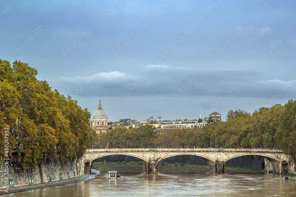 View of the Tiber river in Rome, Italy