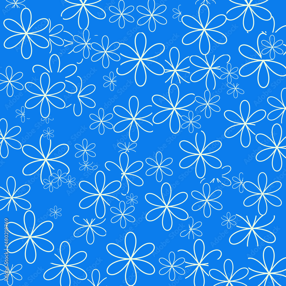 seamless floral background, blue seamless pattern with flowers illustration.