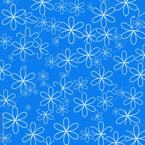 seamless floral background, blue seamless pattern with flowers illustration.