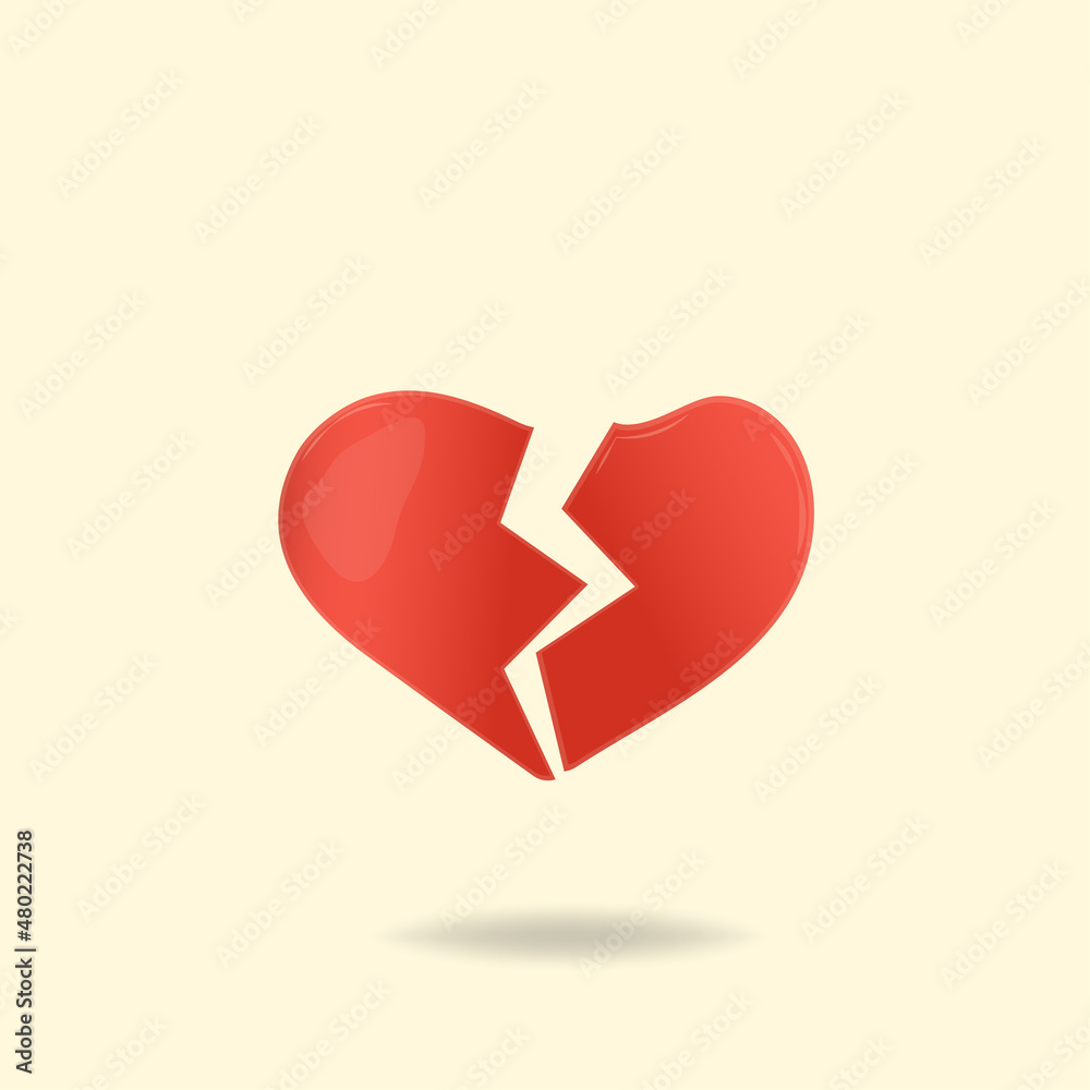 Illustration of a broken heart from which a shadow falls. Vector illustration. Illustration of a broken heart from which a shadow falls. Vector illustration.