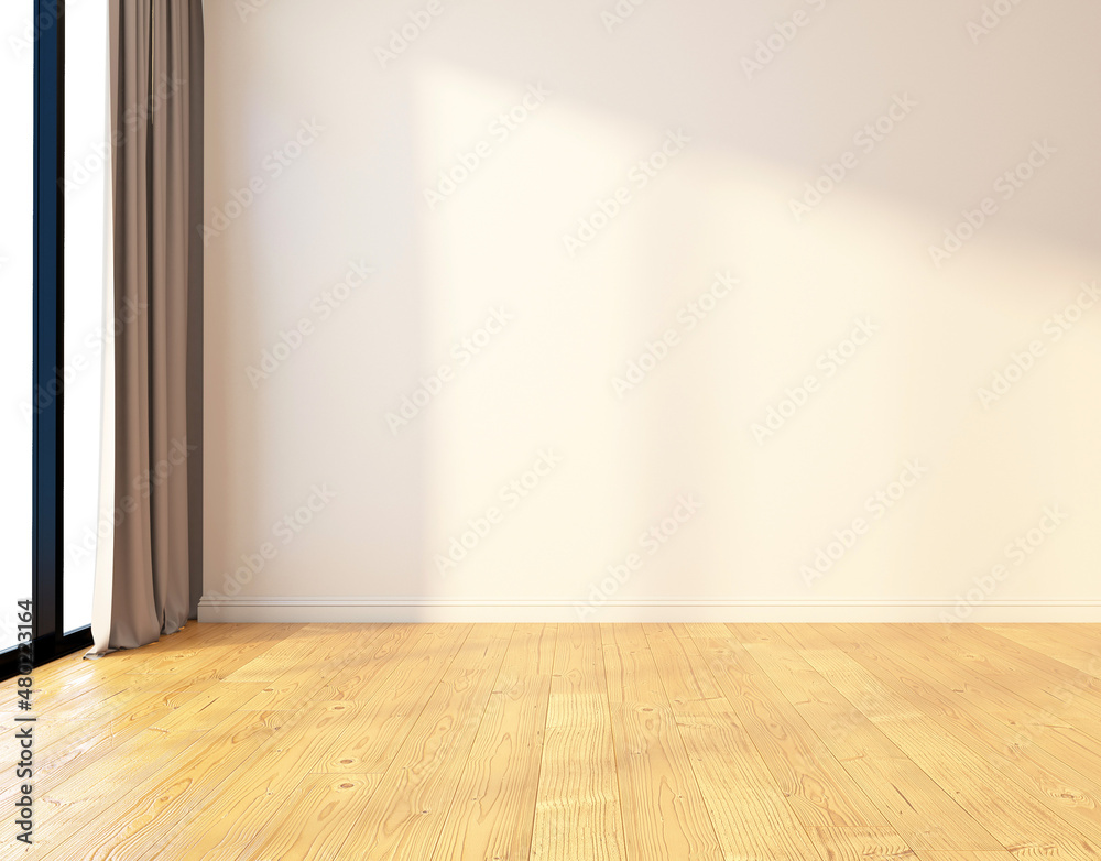 Minimalist empty room with white wall and wood floor. 3d rendering Minimalist empty room with white wall and wood floor. 3d rendering
