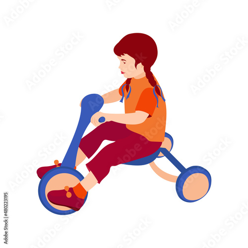 Girl, tricycle. The concept of childhood, sport, game.