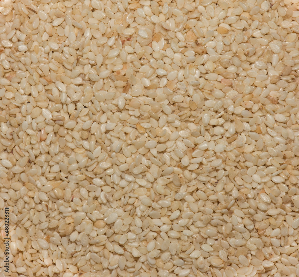 Background from sesame seeds, gergelim, top view, texture. Close-up of sesame seeds or gergelim.