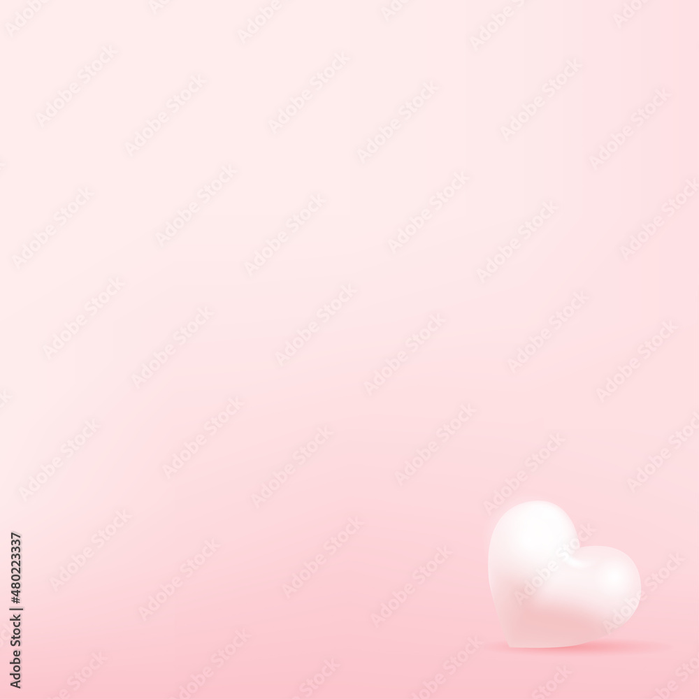 Concept of love and Valentine day with pink 3d heart. Vector illustration.