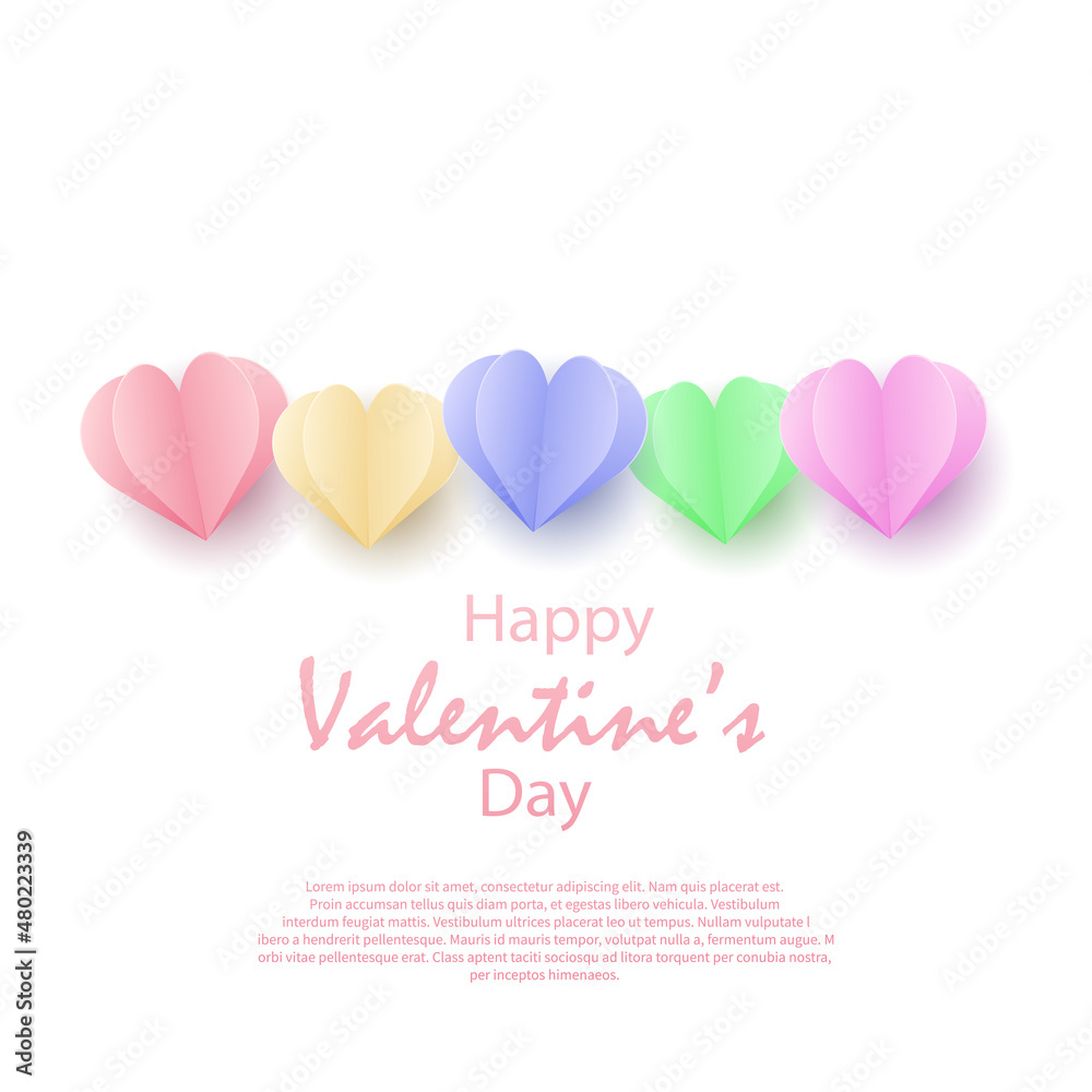 Concept of love and Valentine day with colorful paper hearts. Vector.