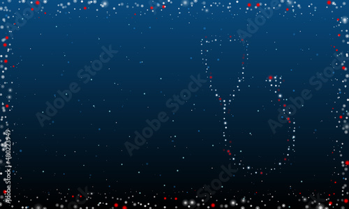 On the right is the stethoscope symbol filled with white dots. Pointillism style. Abstract futuristic frame of dots and circles. Some dots is red. Vector illustration on blue background with stars