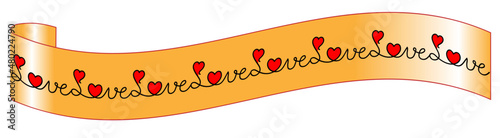 Schriftzug Love auf gelbem Banner für Valentinstag, Hochzeit, vektor