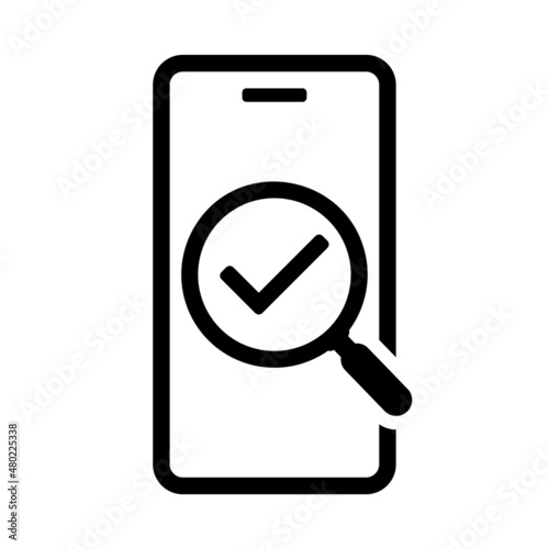 Smartphone with magnifying glass and check mark. Vector illustration