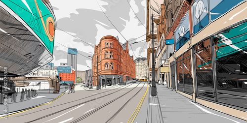 Birmingham. England. United Kingdom. Europe. Hand drawn sketch. Vector illustration.