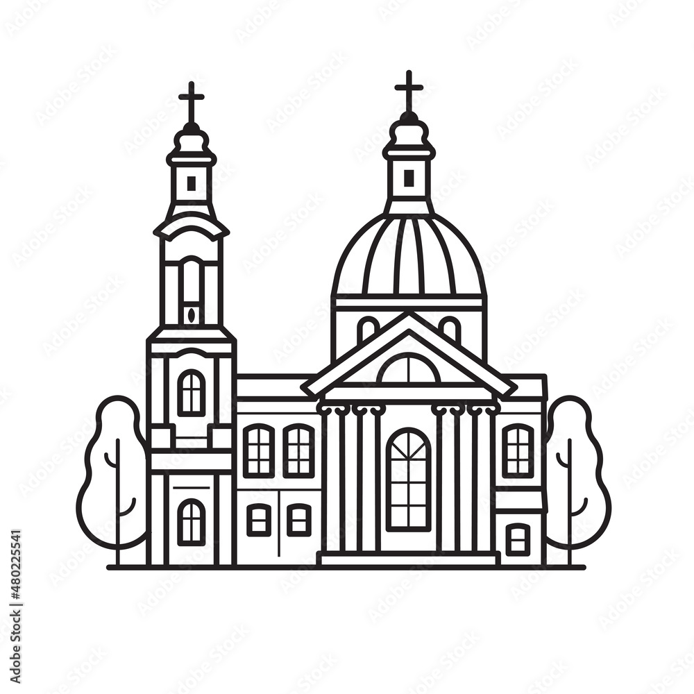 Christian Church or Cathedral Icon in Line Art