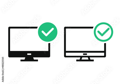 Computer with check mark sign. Vector illustration