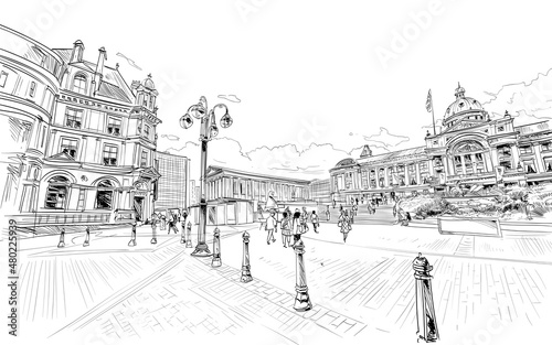 Birmingham. England. United Kingdom. Europe. Hand drawn sketch. Vector illustration.