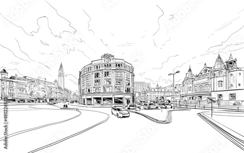 Birmingham. England. United Kingdom. Europe. Hand drawn sketch. Vector illustration.