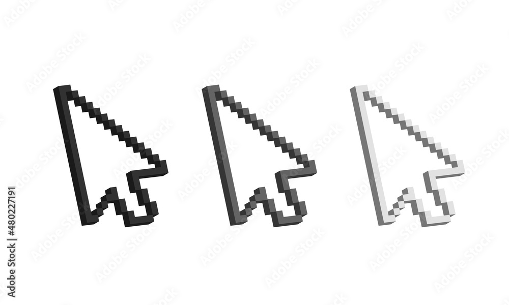 3d Computer Mouse click cursor. Mouse pointers set. Black vector icons of arrows. Vector clipart.