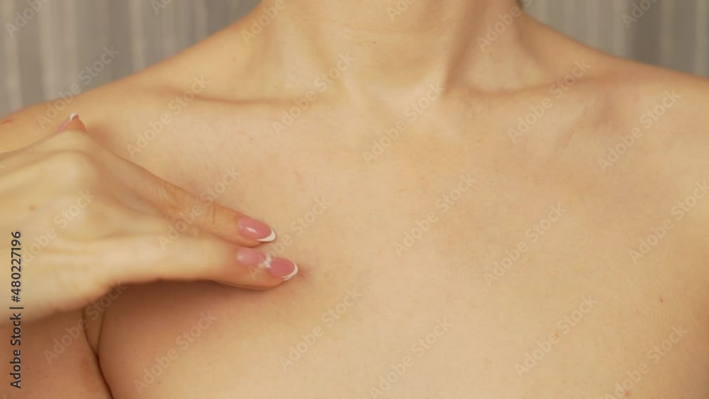 Body Skin Care. Young Beautiful Woman Stroking Healthy Smooth White Skin, Close-up, Portrait. Body Skin Care. Young Beautiful Woman Stroking Healthy Smooth White Skin, Close-up, Portrait.