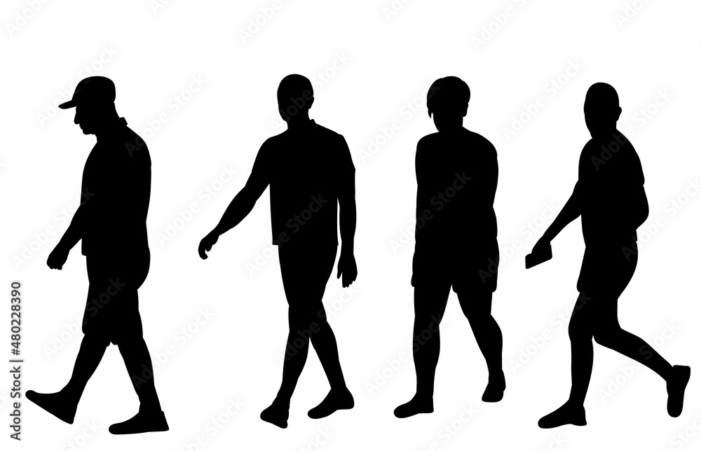 walking people silhouette on white background, vector