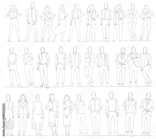 people set of sketches one line drawing,white background,sketch,vector
