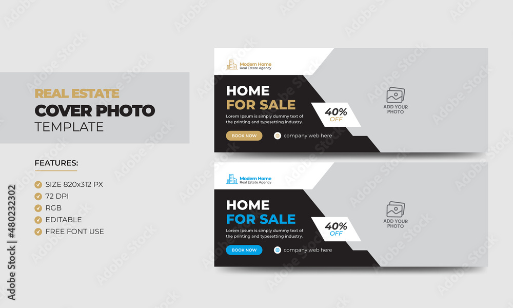 Modern real estate agency social media cover photo banner template. Creative home social media timeline web banner design Modern real estate agency social media cover photo banner template. Creative home social media timeline web banner design